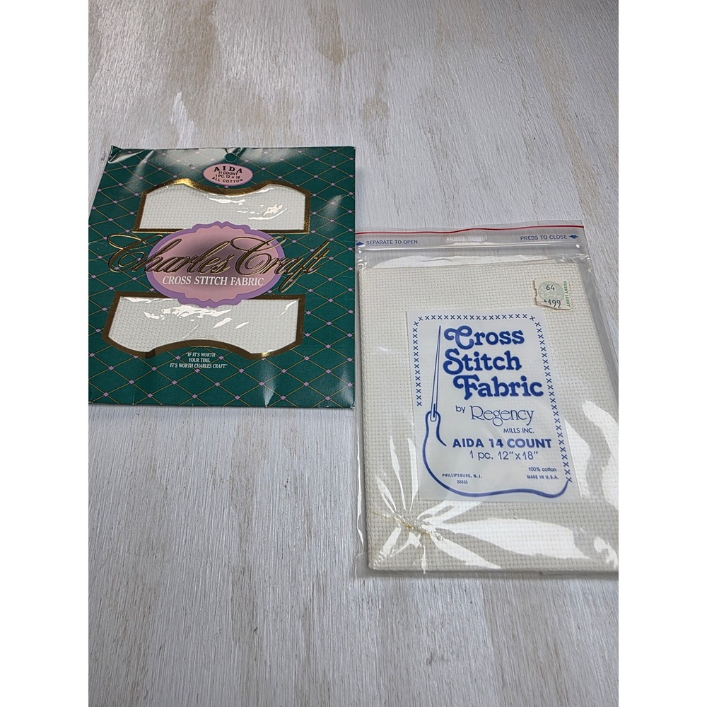 Vintage Charles Craft & Regency Aida Cross Stitch Fabric 11 & 14 Count White 2pk